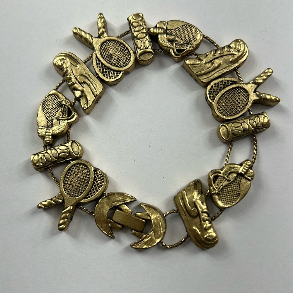 TOFA Gold Tone Tennis Themed Slide Charm Bracelet